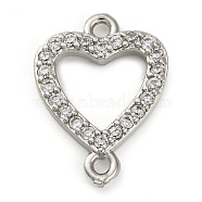 Brass Micro Pave Clear Cubic Zirconia Heart Links Connector Charms, Lead Free & Cadmium Free, Platinum, 16x12x2mm, Hole: 1.2mm(KK-A230-03A-P)