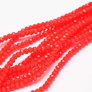 Faceted Rondelle Glass Beads Strands, Coral, 3.5x2.5~3mm, Hole: 0.8mm, about 125~128pcs/strand, 13.7~14.1 inch(35~36cm)(GLAA-I033-3mm-02)