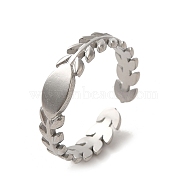 304 Stainless Steel Open Cuff Ring, Leaf, Stainless Steel Color, US Size 6 3/4(17.1mm)(RJEW-C068-08P)