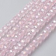 Electroplate Glass Beads Strands, Full Rainbow Plated, Faceted, Rondelle, Pink, 4~4.5x3mm, Hole: 0.5mm, about 145~150pcs/strand, 18.1~19.7 inch(46~50cm)(X-EGLA-F124-FR-B05)