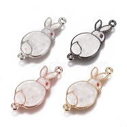 Shell Bunny Links connectors, with Enamel and Brass Findings, Back of Rabbit, White, Mixed Color, 12x28x3mm, Hole: 1.4mm(BSHE-F012)