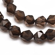 Faceted Natural Smoky Quartz Gemstone Bead Strands, Star Cut Round Beads, 8mm, Hole: 1mm, about 47pcs/strand, 16 inch(G-J331-29-8mm)