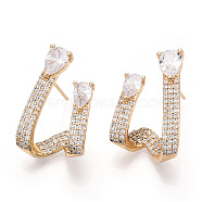 Twist Brass Micro Pave Cubic Zirconia Stud Earrings, Long-Lasting Plated, Golden, 24x15.5mm(EJEW-G371-04G)