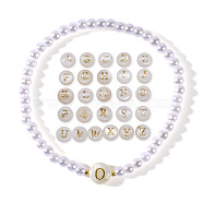 White Pearl Bracelet, Brass Beads and Shell Letters Bracelets(NN7430-23)