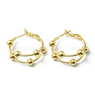 Rack Plating Brass Beaded Hoop Earrings, Lead Free & Cadmium Free, Real 18K Gold Plated, 25~27x28x11~12mm, Pin: 0.7mm(EJEW-D055-24G)