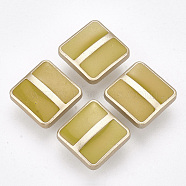 CCB Plastic Shank Buttons, with Enamel, Square, Matte Gold Color, Goldenrod, 15.5x15.5x8.5mm, Hole: 3.5mm(X-BUTT-S024-07C)