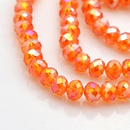AB Color Plated Faceted Rondelle Electroplate Glass Beads Strands, Dark Orange, 6x4mm, Hole: 1mm, about 85pcs/strand, 16 inch(GLAA-A024D-AB10)