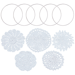 Gorgecraft Cup Mat Cotton Coaster, Crochet Cotton Lace Coasters, for Drinks Home Decoration, with Iron Linking Rings, White, Cup Mat: 5pcs, Linking Rings: 5pcs(AJEW-GF0002-10)
