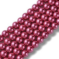Eco-Friendly Dyed  Glass Pearl Round Beads Strands, Grade A, Cotton Cord Threaded, Cerise, 8mm, Hole: 0.7~1.1mm, about 52pcs/strand, 15 inch(HY-A002-8mm-RB058)