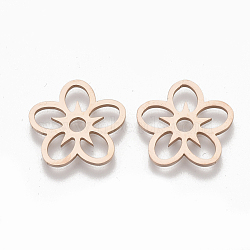 201 Stainless Steel Filigree Joiners, Flower, Rose Gold, 16x16.5x1mm, Hole: 2.5mm(STAS-S079-113RG)