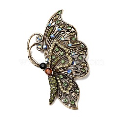 Retro Alloy & Glass Rhinestone Lapel Pin Brooches, Butterfly, Antique Golden, Colorful, 96x53mm(AC-CBA94E1-06)