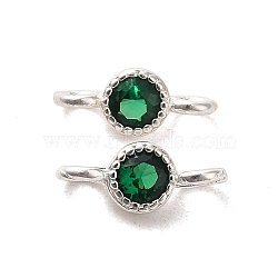925 Sterling Silver Pave Cubic Zirconia Connector Charms, Half Round Links with 925 Stamp, Silver Color Plated, Sea Green, 8.5x3.5x2.5mm, Hole: 1.5mm(STER-Z007-01P-02)