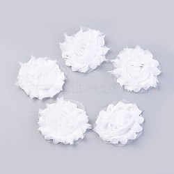 Handmade Woven Costume Accessories, Chiffon Cloth Flower, White, 60x15mm(WOVE-WH0004-A01)