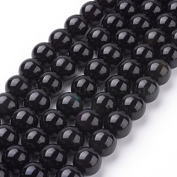Natural Obsidian Beads Strands, Round, Grade AA, Black And Colorful, 12mm(G-G099-12mm-24)