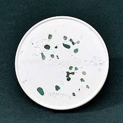 Twelve Constellations Plaster Coaster, with Green Aventurine Clips, Flat Round, Gemini, 100mm(PW-WG28707-03)