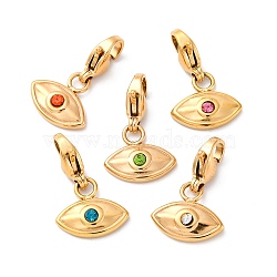 Eye 304 Stainless Steel Rhinestone Pendant Decorations, with Lobster Claw Clasp, Real 14K Gold Plated, Ion Plating(IP), Mixed Color, 19mm(STAS-I331-24G)