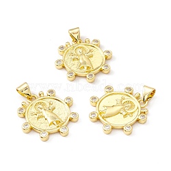 Rack Plating Brass Micro Pave Clear Cubic Zirconia Pendants, Long-Lasting Plated, Cadmium Free & Lead Free, Flower with Virgin Mary, Real 18K Gold Plated, 21x2.5mm, Hole: 4x3.5mm(ZIRC-I058-22G)
