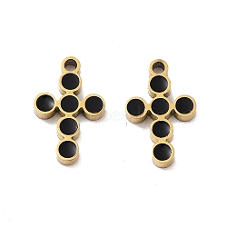 Ion Plating(IP) 316 Surgical Stainless Steel Charms, Nickel Free, with Enamel, Cross Charms, Real 18K Gold Plated, Black, 10x7x1mm, Hole: 1mm(STAS-U014-64G-02)