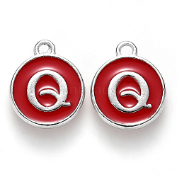 Platinum Plated Alloy Enamel Charms, Cadmium Free & Lead Free, Enamelled Sequins, Flat Round with Letter, Letter.Q, 14x12x2mm, Hole: 1.5mm(X-ENAM-S118-03Q-P)