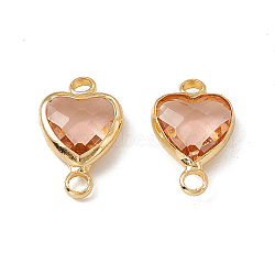 Transparent K9 Glass Connector Charms, Heart Links, with Light Gold Tone Brass Findings, Light Burgundy, 14x8.5x3.7mm, Hole: 1.8mm(GLAA-A005-31LG-07)