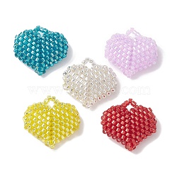 Seed Beads Beaded Charms, Heart Pendant, Mixed Color, 21.5x22x8mm, Hole: 4mm(PALLOY-MZ00262)