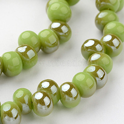Teardrop Half Rainbow Plated Glass Bead Strands, Yellow Green, 6x4mm, Hole: 1mm, about 100pcs/strand, 15.3 inch(EGLA-J135-HR01)