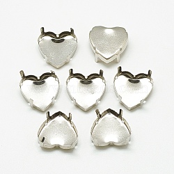 201 Stainless Steel Sew on Prong Settings, Claw Settings for Pointed Back Rhinestone, Heart, Stainless Steel Color, Tray: 15.5x15.5mm, 17.5x17.5x7mm, Hole: 1mm(STAS-T032-06-18mm)
