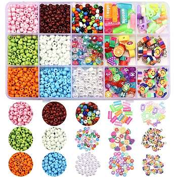 995Pcs Beads & Charm & Link Kit for DIY Jewelry Making, Including Acrylic Beads & Pendants, Polymer Clay Beads & Links & Charms, ABS Plastic & Glass Seed Beads, Mixed Color, about 995pcs/set