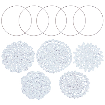 Gorgecraft Cup Mat Cotton Coaster, Crochet Cotton Lace Coasters, for Drinks Home Decoration, with Iron Linking Rings, White, Cup Mat: 5pcs, Linking Rings: 5pcs
