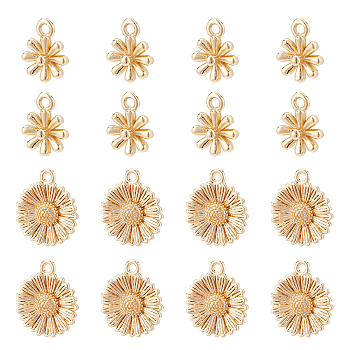 ARRICRAFT 16Pcs 2 Style Brass Charms, Flower, Real 14K & 18K Gold Plated, 11~14.5x8.5~12x2~4mm, Hole: 1.2~1.5mm, 8pcs/style