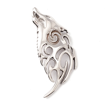 304 Stainless Steel Pendants, Wolf, Antique Silver, 46x19x2.5mm, Hole: 7.5x4mm