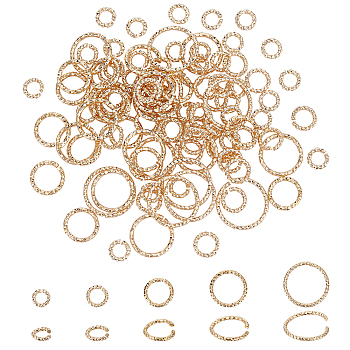 Elite 5 Sizes Brass Jump Rings, Open Jump Rings, Long-Lasting Plated, Cadmium Free & Lead Free, Twisted Round Ring, Real 14K Gold Plated, 5~12x1mm(18 Gauge), Inner Diameter: 3~10mm, 115pcs/box