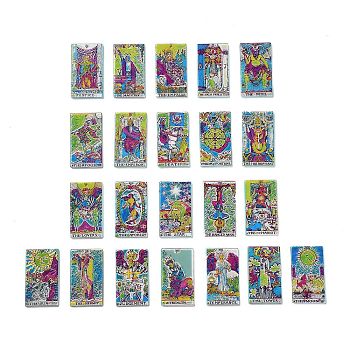 Acrylic Pendants, Rectangle with Tarot Pattern Charm, Mixed Color, 40x23.5x2~2.5mm, Hole: 1.8mm