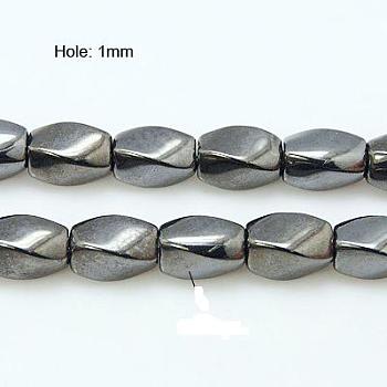 Non-Magnetic Synthetic Hematite Beads Strands, Twist Oval, 9x6mm, Hole: 1mm