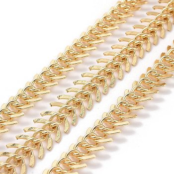 Brass Fishbone Chain, Cadmium Free & Lead Free, Long-Lasting Plated, Unwelded, Real 18K Gold Plated, 7x12x2.5mm
