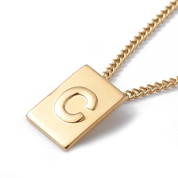 Titanium Steel Initial Letter Rectangle Pendant Necklace for Men Women, Golden, Letter.C, 18.11~18.5 inch(46~47cm)