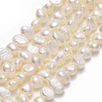 Natural Cultured Freshwater Pearl Beads Strands, Two Sides Polished, Linen, 4.5x5~7x3~3.5mm, Hole: 0.7mm, about 71pcs/strand, 13.78''(35cm)