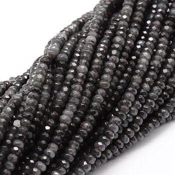 Dyed Natural Malaysia Jade Rondelle Beads Strands, Faceted, Gray, 4x2~3mm, Hole: 1mm, about 115pcs/strand, 14 inch