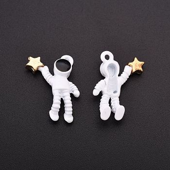 Baking Painted Alloy Pendants, Astronaut Lift the Stars, White, 21x16.5x4.5mm, Hole: 1.5mm