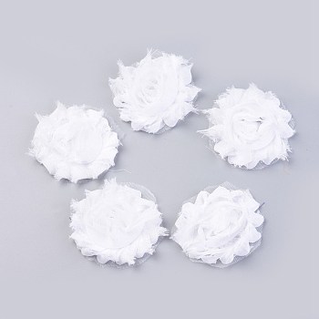 Handmade Woven Costume Accessories, Chiffon Cloth Flower, White, 60x15mm