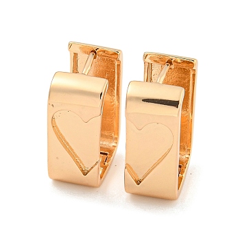 Brass Hoop Earrings for Women, Heart, Light Gold, 20x8mm