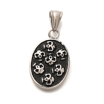 304 Stainless Steel Pendants, Skull Pattern, Antique Silver, Oval, 30.5x19.5x3.5mm, Hole: 8.8x4mm