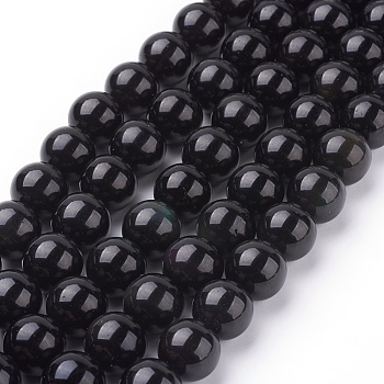 Natural Obsidian Beads Strands, Round, Grade AA, Black And Colorful, 12mm