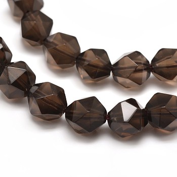 Faceted Natural Smoky Quartz Gemstone Bead Strands, Star Cut Round Beads, 8mm, Hole: 1mm, about 47pcs/strand, 16 inch