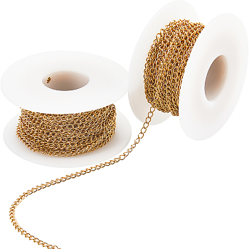 Beebeecraft 2 Rolls Ion Plating(IP) 304 Stainless Steel Twisted Chains, Curb Chains, Soldered, with Spool, Real 18K Gold Plated, 4x3x0.6mm, about 32.81 Feet(10m)/roll