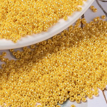 MIYUKI Round Rocailles Beads, Japanese Seed Beads, (RR422D) Opaque Yellow Luster, 15/0, 1.5mm, Hole: 0.7mm, about 5555pcs/10g