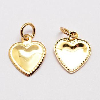 Brass Charms, Heart, Cadmium Free & Nickel Free & Lead Free, Golden, 10x8x1mm, Hole: 3mm