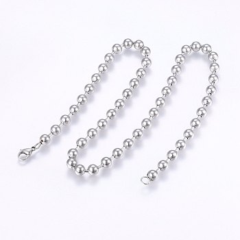 304 Stainless Steel Ball Chain Necklaces, with Lobster Claw Clasps, Stainless Steel Color, 24.4 inch(62cm), 8mm