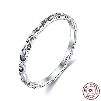 925 Sterling Silver Finger Rings, Vines, Antique Silver,  US Size 7(17.3mm)