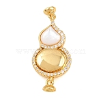 Brass Micro Pave Clear Cubic Zirconia Magnetic Clasps, Gourd, with Natural Shell, Real 18K Gold Plated, 28mm(CU-CBA8264-06G)